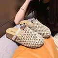 Women Hollow Out Mesh Woven Mules Slides Round Toe Metal Buckle Flat Backless Slip On Casual Summer Sandals Slippers Shoes Woman