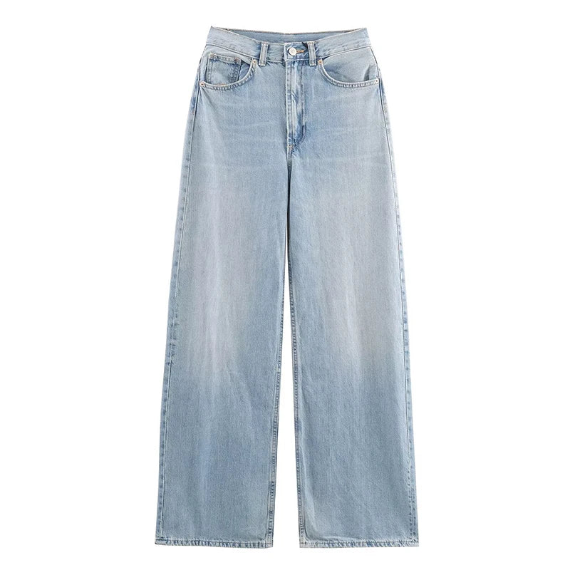 Fashion High Waist Wide Leg Jeans for Women 2026 Streetwear Baggy Denim Trousers Woman Light Blue Zip Loose Long Pants Female