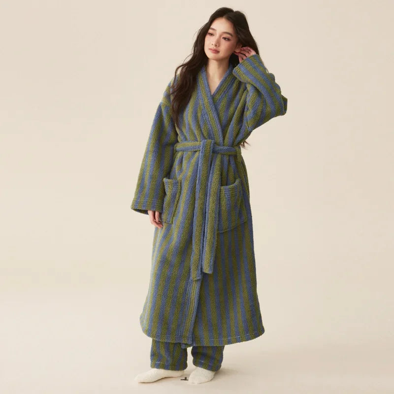 Thickened Flannel Robe Pants Pajamas Set Autumn Winter | SAMAG