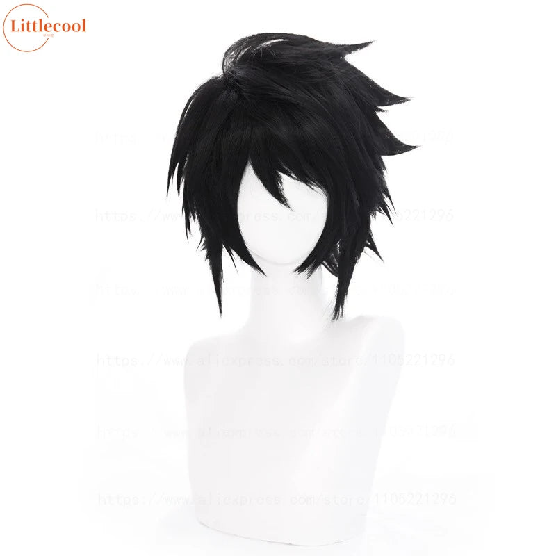 High Quality Anime L.Lawliet Cosplay Wig L Cosplay Short Black Fluffy Heat Resistant Synthetic Hair Halloween Party Wigs +WigCap