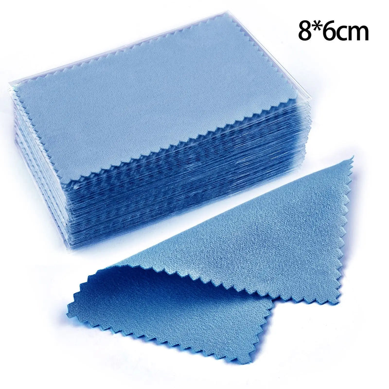 50pcs 10x6.3cm/10x6cm/8x6cm Silver Clean Polishing Cloth Soft Clean Wipe Wiping Cloth For Necklaces Rings Jewelry Clean Tools