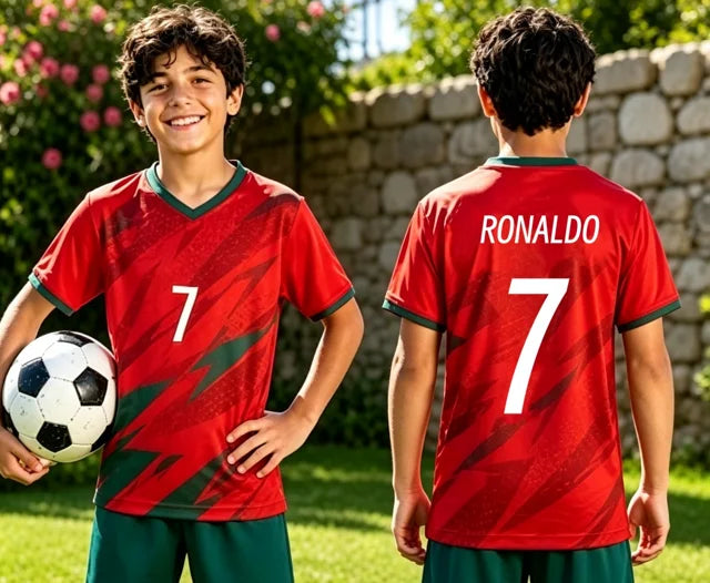 26 Boys Ronaldo No.7 Football Jersey Tee Shorts Set Women | SAMAG