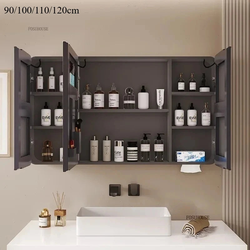 Minimalist Modern Arc-shaped Smart Bathroom Mirror Cabinets Home Furniture Wall-mounted Bathroom Mirror Cabinet with Lighting b