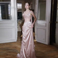 Pink Luxury Satin Prom Dress Glitter Sequins Bodice | SAMAG