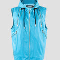 Nerazzurri Summer Autumn Short Black Blue Pu Leather Vest Men with Hood Zipper Luxury Designer Sleeveless Jacket Unisex Clothes
