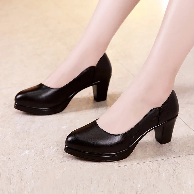 high quality leather shoe for women 6cm 8cm high heel platform point toe 32 33 34 elegant and fashion shoe black white silver