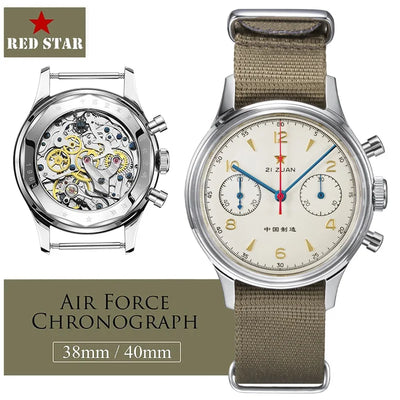 RED STAR 38mm Men's 1963 Chronograph Mechanical Watch Pilot with Seagull Movement ST1901 Air Force Aviation Sapphire | SAMAG