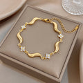 Fashion Gold Plated Stainless Steel Bracelet for Women Chic Wave Zircon Flower Wristband Bracelets Party Jewelry Gifts