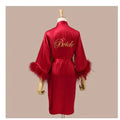 Women FEATHER Bride Bridesmaid Wedding Robe Satin Kimono | SAMAG