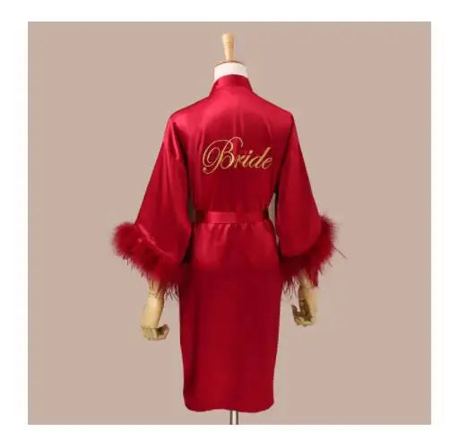 Women FEATHER Bride Bridesmaid Wedding Robe Satin Kimono | SAMAG