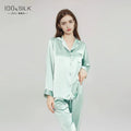 Summer New Real Silk Pajamas Women's Long-sleeved Trousers 100% Mulberry Silk Cool Home Clothes Suit 2 PCS Solid Color Sleepwear