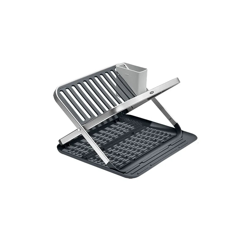 Aluminum Fold Flat Dish Drying Rack 2 Tier with Drainboard Collapsible for Kitchen Counter Space Saving - View 7 | SAMAG
