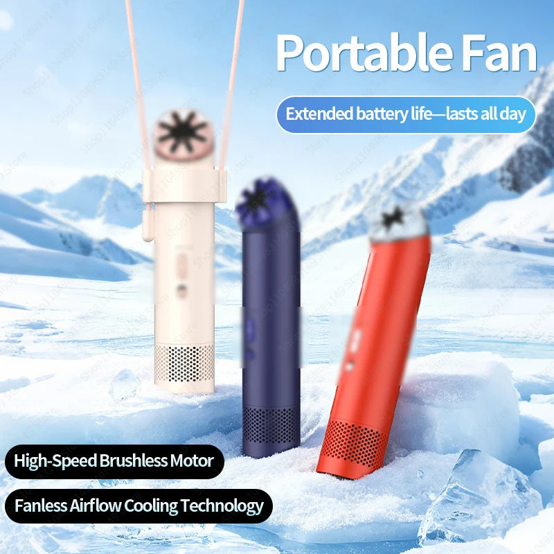 2026 Long Battery Life Leaveless Handheld Mini Wireless Fan Camping Sports Commuting Outdoor Fan Cold Air Summer Small Fan