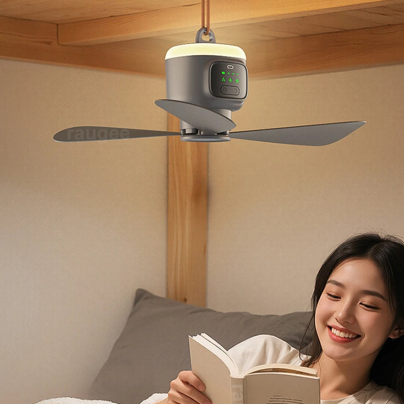 Portable Ceiling Fans Outdoor Camping Ceiling Fan Air Circulator 12000mAh Rechargeable Electric Fan for Home with Light Remote