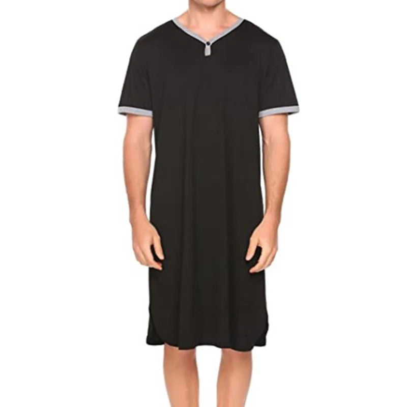 Men's Short Sleeve Thin Lengthened Leisure Pajamas Loose Skin Friendly Stretchy Robes Homewear Bathrobes Vintage Nightgown M-3XL