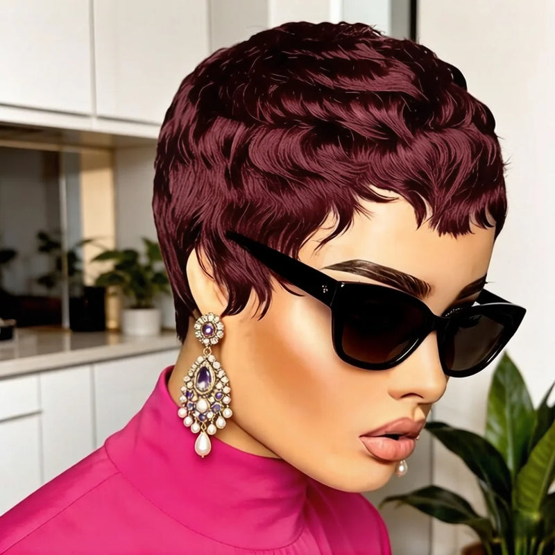 Short Natural Wavy Pixie Cut Human Hair Wigs for Women full machine made Human Hair Tiny Curly Short Pixie Wig