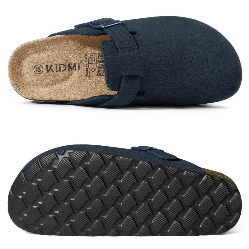 Comwarm Arch Support Unisex Clogs Slippers With Adjustable Metal Buckle Vegan Suede Mules Anti-slip Cork Footbed Potato Shoes