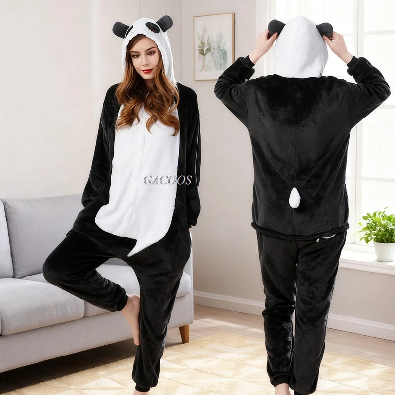 Winter Plush Pajamas Children Capybara Sleepwear Women Men Cosplay Jumpsuit Hooded Boys Girls Flannel Fleece Sleeping Clothes