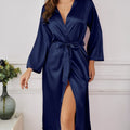 Women's Satin Robe Belted Elegant Solid Color Silky | SAMAG