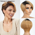 Clearance Sales Glueless Straight Pixie Cut Human Hair Wig Short Wig Right Part Lace Wigs Natural For Women 100% Human Black Wig