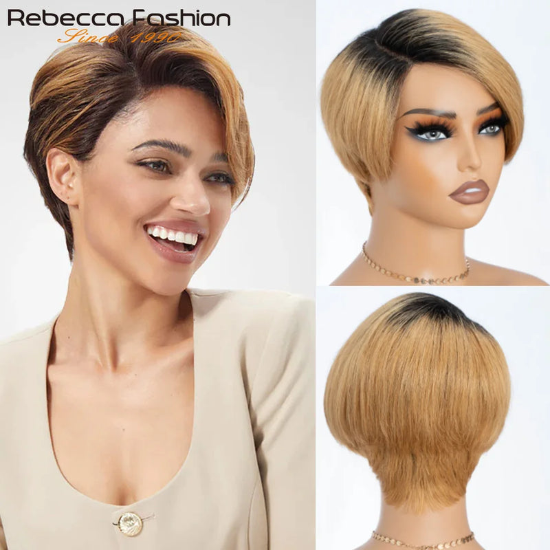 Clearance Sales Glueless Straight Pixie Cut Human Hair Wig Short Wig Right Part Lace Wigs Natural For Women 100% Human Black Wig