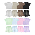 QICHE Spray Washed Faded Brushed Matching Set Men Women 2026 Summer Loose Short Sleeve Shorts