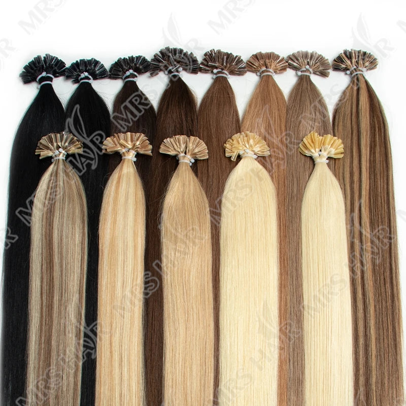 U Tip Fusion Hair Extensions Blonde Natural Real Human Hair Extensions 1.5cm Keratin Hair Capsules 50pcs 30g 40g 50g 12-24inch