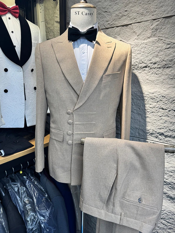 ST Cassy Elegant Men's Suits for Wedding Slim Fit Double Breasted Multiple Buttons Casual Business Two-Piece Dress Party Outfit