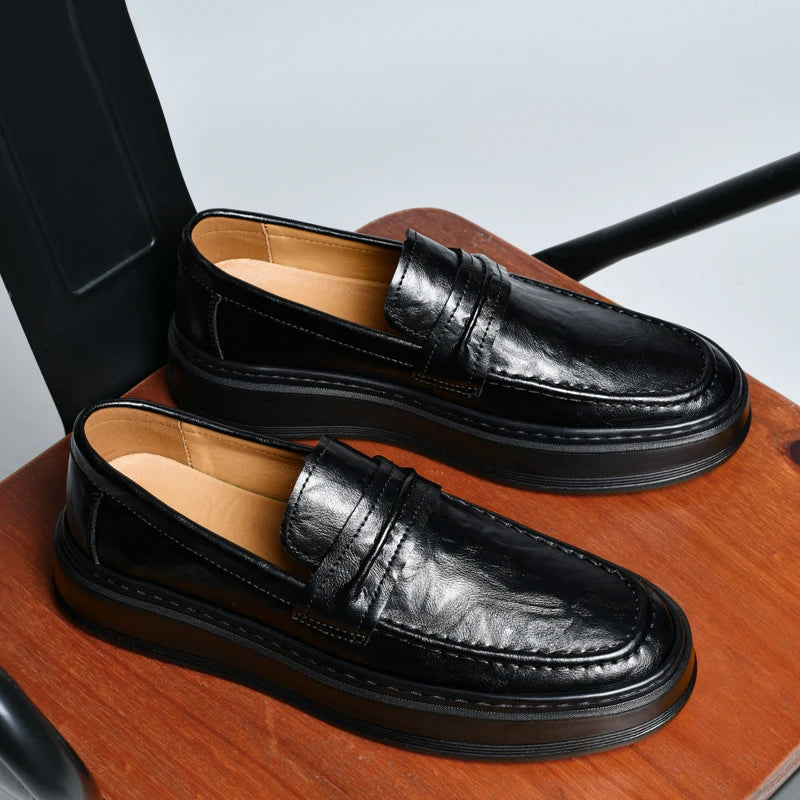 Premium Genuine Leather Men's Loafers Business Casual Slip-On Shoes with Thick Sole Height Increase Wedding Office Shoes