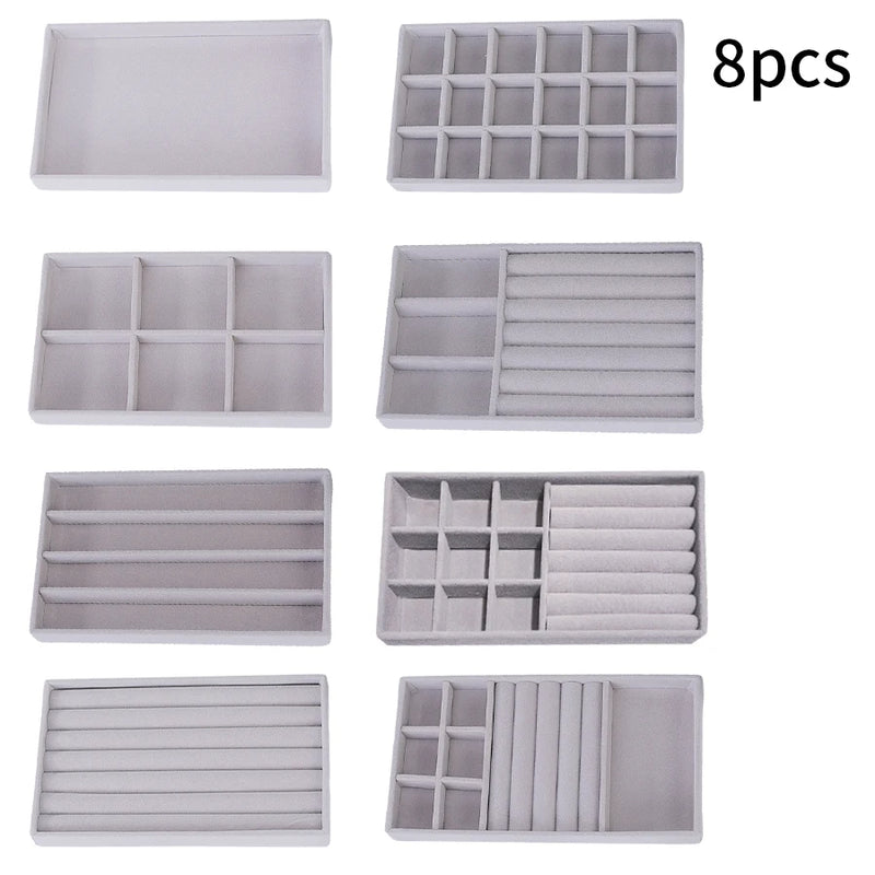 1 Set, (Including 8PCS) Flocking Jewelry Box Jewelry Tray