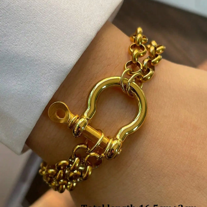 1PC Luxury Gold& Silver Horseshoe Bracelet,Chunky Chain Bracelet,Stainless Steel Chain,Unique Bracelet, for Daily & festival