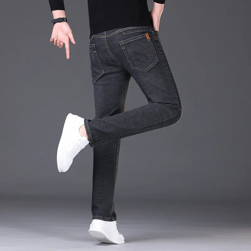 Summer Thin Men's Elastic Cotton Jeans Fashion Blue | SAMAG