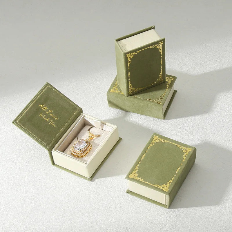 Flip Cover Book Shaped Jewelry Display Box Simple Earrings Ring Necklace Pendant Storage Box Portable Travel Jewelry Holder