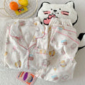 Cartoon Hello Kitty Summer Cardigan Lapel Women's Pajama Set Cloud Cotton Cute Printed Casual Loungewear Three-piece Set