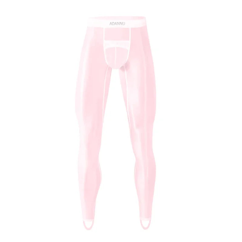 Men Ice Silk Leggings Underwear Ultra Thin Sexy Transparent High Stretch Foot Anti Slip Pants Sports Fitness Bottoms Underpants