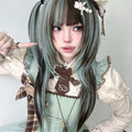 28Inch Lolita Style Mint Chocolate Synthetic Wigs with Bangs Long Natural Straight Hair Wig For Women Cosplay Heat Resistant
