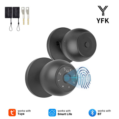 YFK Tuya Smart Door Knob 6 Ways Unlock Fingerprint | SAMAG