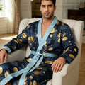 Men's lightweight quick-drying pajama bathrobe - 3D digital printing, non-fading design, stand-up collar and adjustable waistban