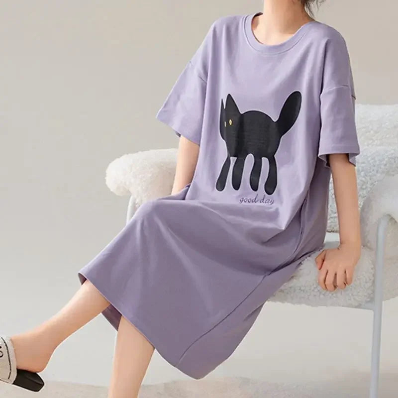 100% COTTON! M-4XL Plus Size Summer Women Nightgown | SAMAG