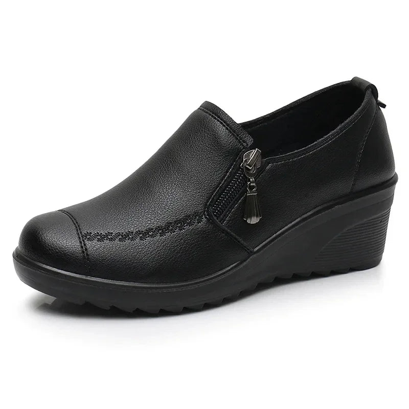 Ngouxm Spring Autumn Women Pumps Wedges Shoes Woman Genuine Leather Casual Shoes Mother High Heels Shoes