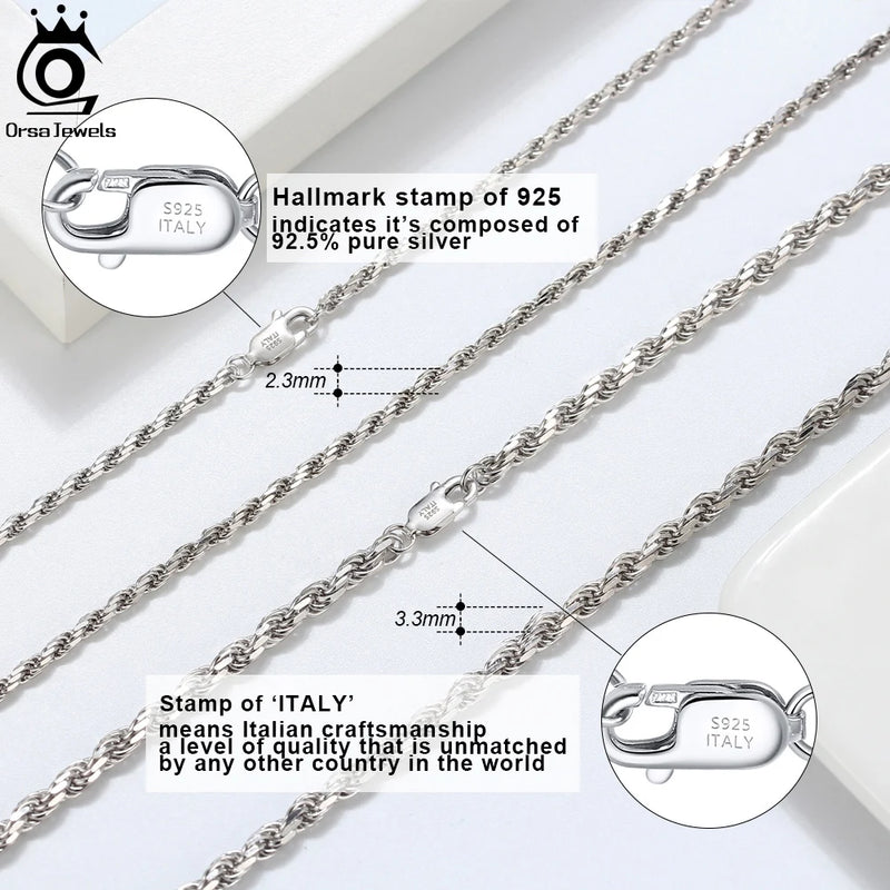 ORSA JEWELS 100% 925 Sterling Silver Link Chain Necklaces Minimalism Snake/Paperclip/Box/Figaro/Chopin/Cuban Chains 40-60cm