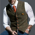 2026 Men's Formal Vests Lapel Tweed Plaid V-neck Waistcoat Slim Vest Business Formal Dress Suit Casual Wedding Tuxedo Male Vest