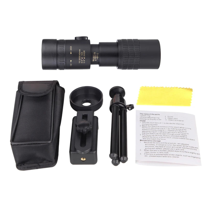 10-300x40 Zoom Professional Telescope Monocular HD Portable Strong Long Range Monocular For Hunting Hiking Camping Travel Sports