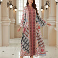 Ethnic V Neck Abaya Boho Floral Print Long Sleeve Loose | SAMAG