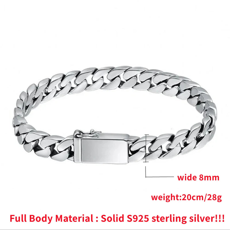 Solid S925 Sterling Silver Bracelet 7MM 8MM 10MM Punk Argent 925 Jewelry Never Fade Men Gifts Past Test - Visuel 3 | SAMAG