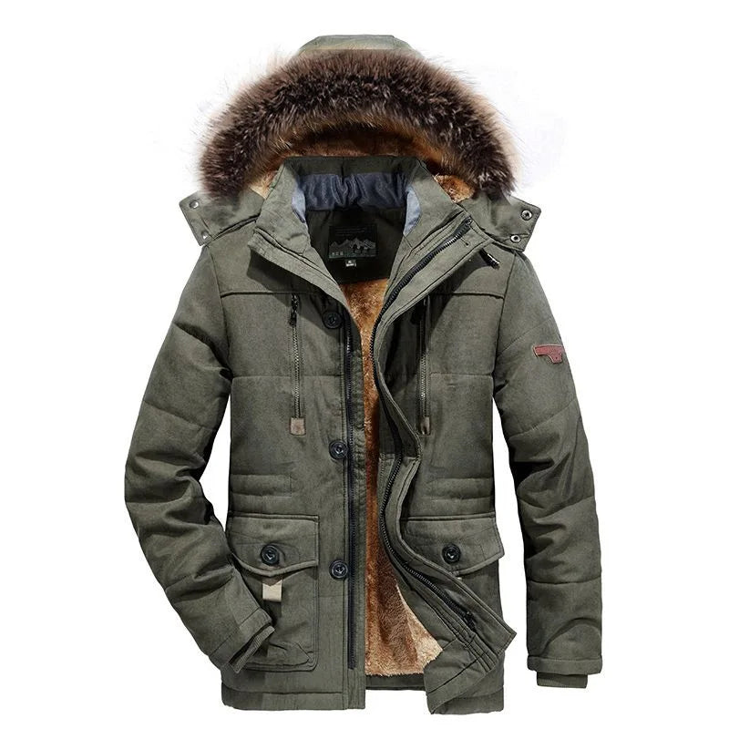 New Fashion Men Hooded Fur Collar Long Jackets Warm Parkas Fleece Down Jackets Male Winter Coats Outdoor Casual Jackets Size 7XL