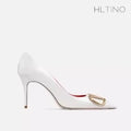 HLTINO Fashion Black Matte Finish High Heels with Buckle Women Classic Pumps Sexy Dress Shoes Party Stilettos for Spring Summer
