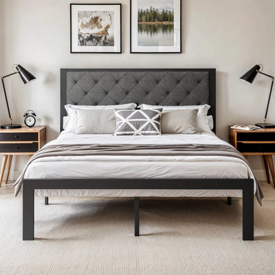HOOMIC Metal Bed Frame with Upholstered Finely Stitched | SAMAG