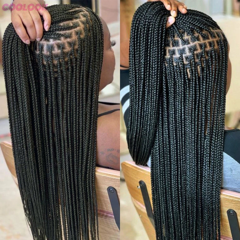 Cornrows Braided Wig Small Square Knotless Box Braids Wigs For Black Women With Baby Hair Synthetic Long 36Inches Braiding Hair
