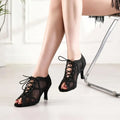 Black Latin Dance Shoes for Women Breathable Mesh Suede Sole Wedding Party Professional Ballroom Jazz Tango Training Dancing